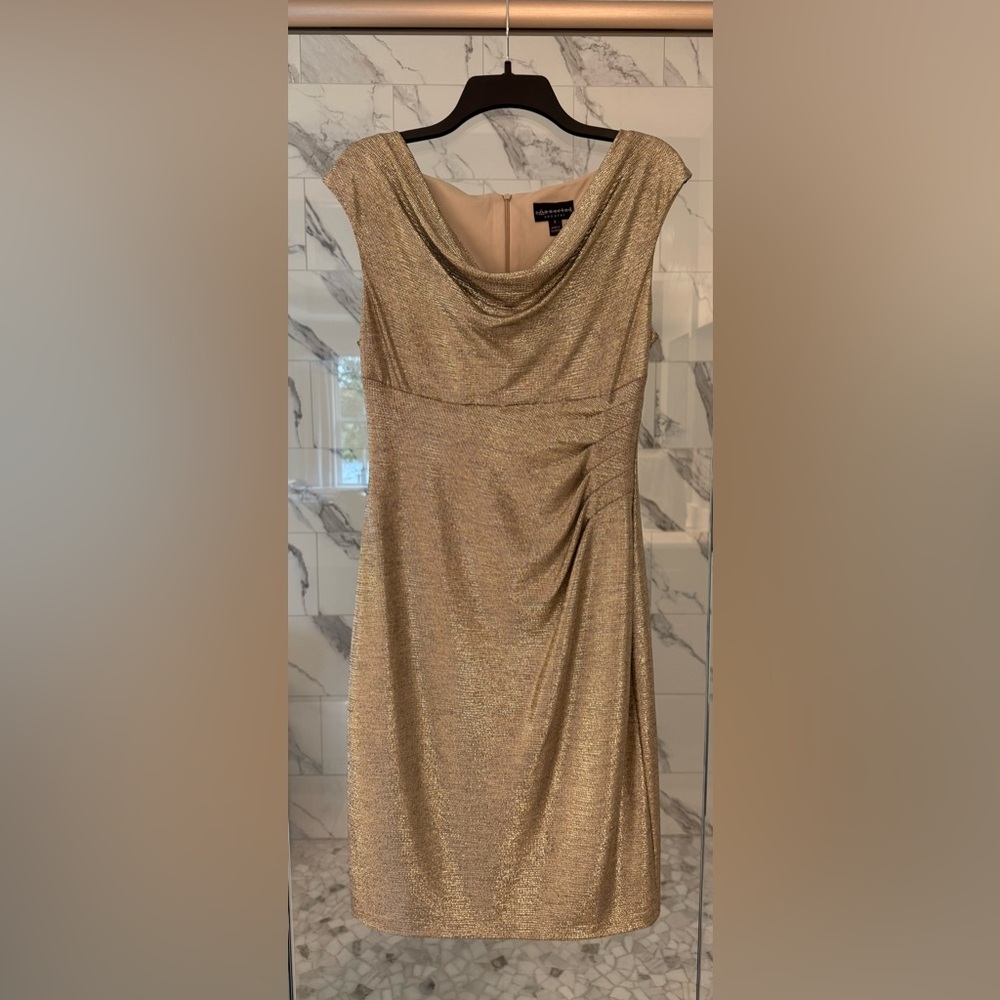 Connected Apparel Shimmering Gold Asymmetrical Dress